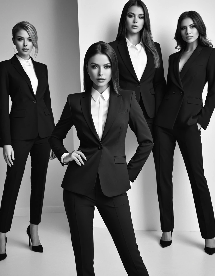 arafed woman in a black suit posing for a picture, a black and white photo by Emma Andijewska, tumblr, digital art, olga buzova, portrait sophie mudd, adriana chechik, back and white, in black and white, yelena belova, aleksandra waliszewska, girl in suit, viktoria gavrilenko