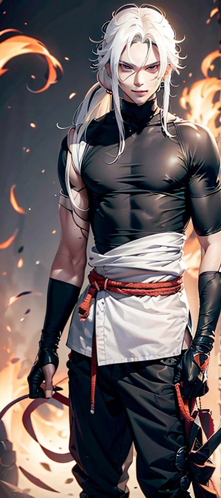 Man with long white hair and fiery eyes 🔥