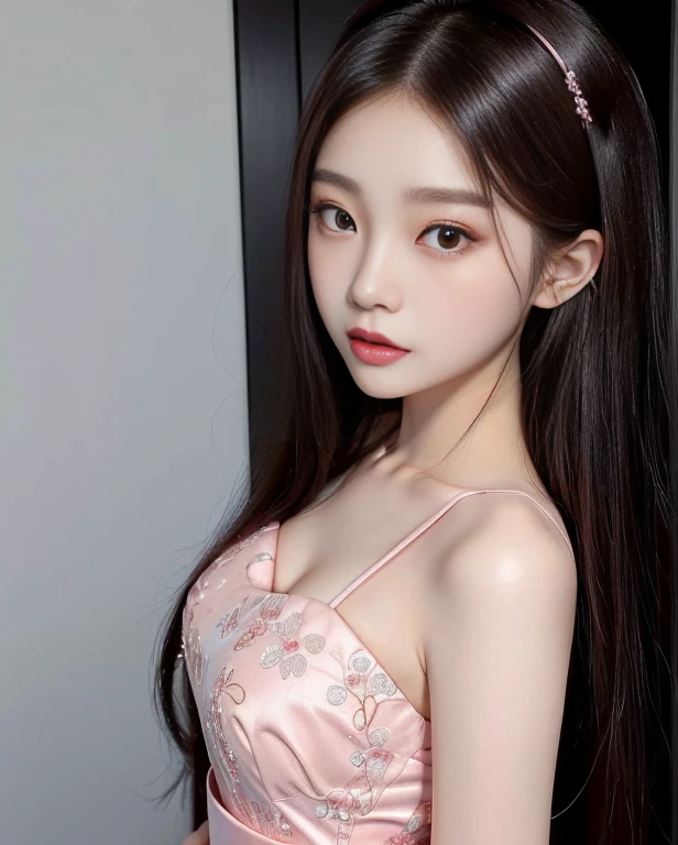Close-up of a woman in a pink dress posing for a photo, Beautiful young Korean woman, jennie pink black, beautiful chinese model, beautiful south korean woman, Beautiful young Korean woman, Yanjun Chengt, beautiful asian girl, korean girl, jaeyeon nam, chen xintong, young asian, Young cute pale asian face, Xision Wu, wenfeiye