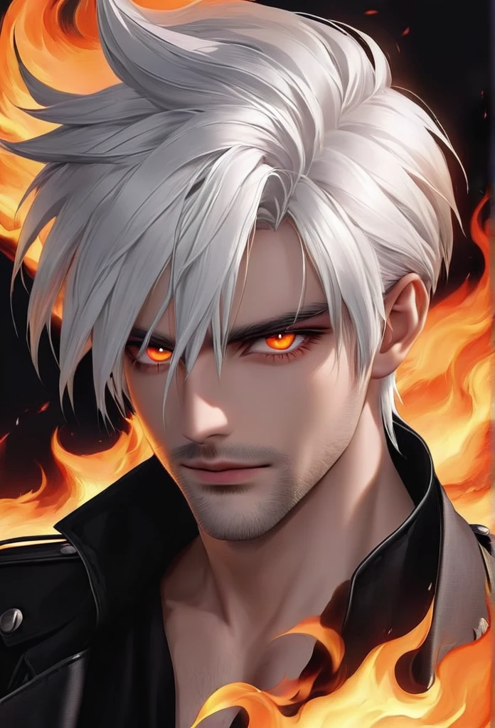 Man with white hair and fiery eyes 🔥