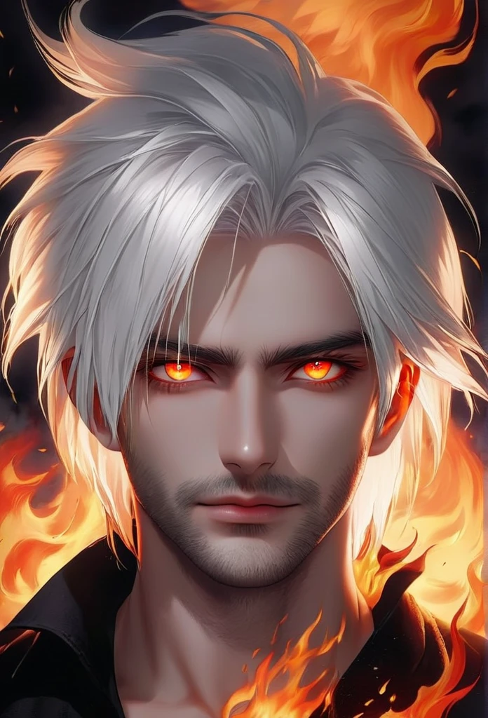 Man with white hair and fiery eyes 🔥