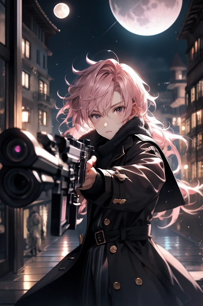 spy、intelligence、Pink Haired Girl、blue eyes、Holding a gun、leotard