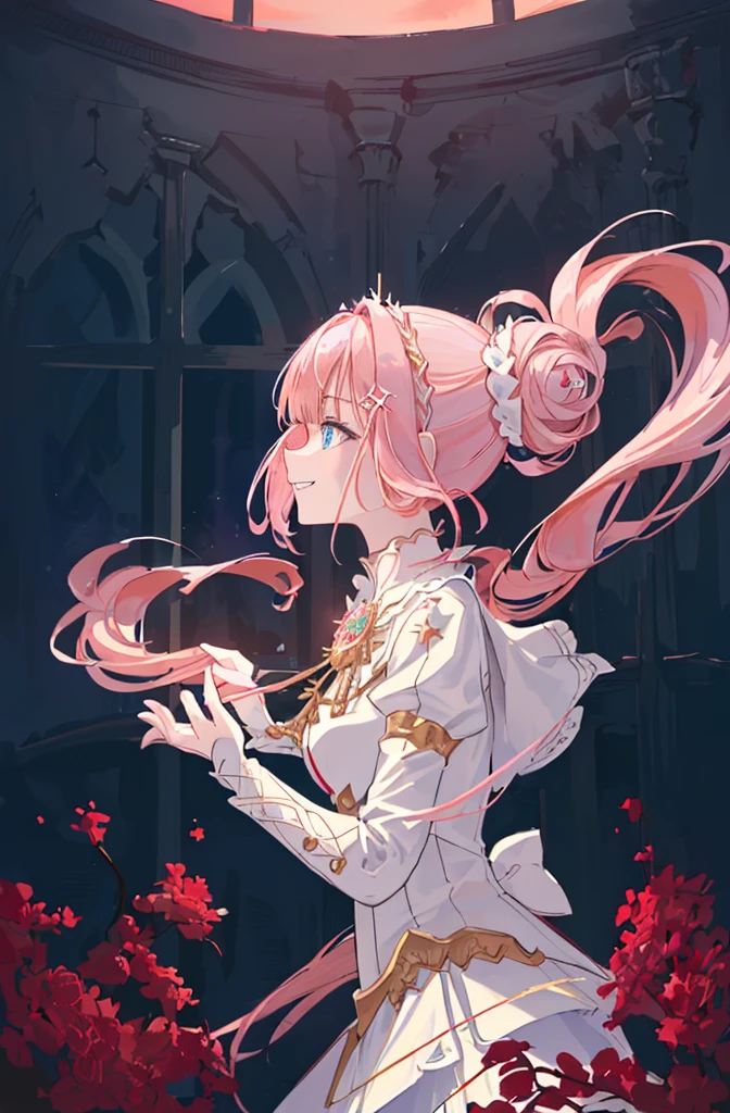 [(conversation room Background:1.4)::5],Original,(Illustration:1.1),(Best Quality),(masutepiece:1.1),(the Extremely Detailed CG Unity 8K Wallpapers:1.1), (Colorful:0.9),(mid-shot:0.95),(very detailed beautiful upper body),Dynamic Angle,(Solo:1.2), (girl),(((Adult))), (Detailed beautiful eyes:1.15), (Beautiful face:1.15), (glowing sky blue eyes:1.25////),(jewely eyes),(pink medium hair),(Blunt bangs),(half updo),(Red Star Hairpin),(+perfect hand+:1.21),(Draw an illustration of a fantasy girl),(Religious),(Wearing fantasy knight clothes),(white knight),(Contempt and contempt),Furious,(Beautiful Slender Girl),((Adult)),((furious laugh)),((evil smile)),((upper body)),((windows in her behind)),in the conversation room,