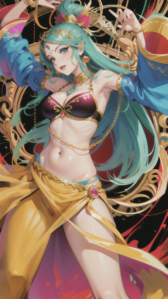 Woman in belly dance costume, full color illustration,
