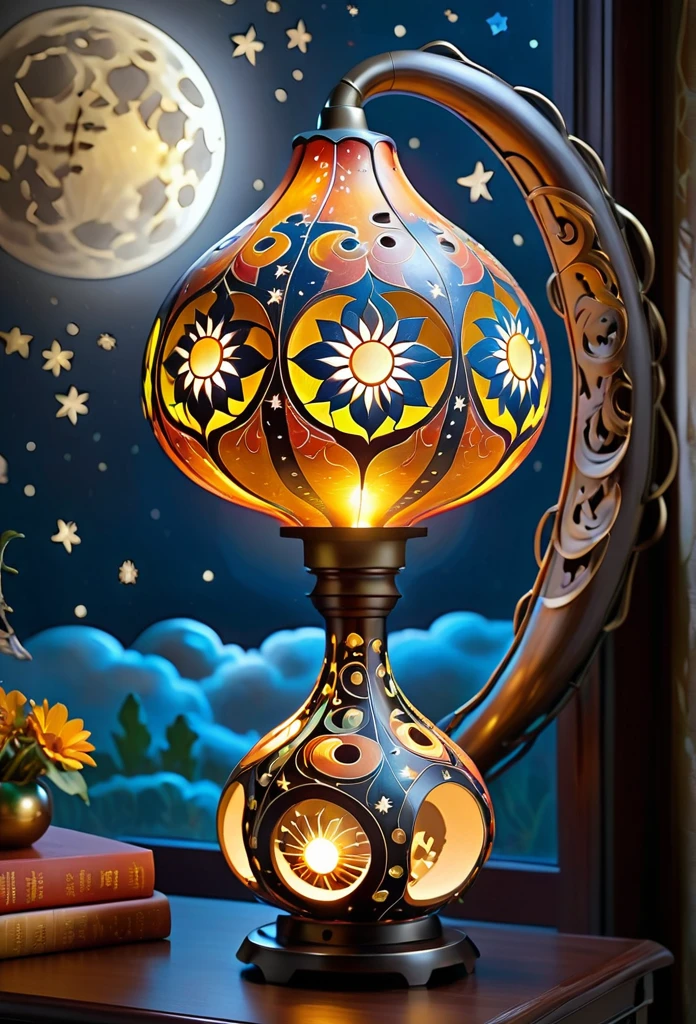 Gourd lamp. A lamp in the shape of a gourd. Delicate design. Beautiful luster. Shapes of the moon, sun, stars and are carved out. When lit, beautiful patterns emerge. Relaxing.
steam locomotive、Paper Art、Three-dimensional, colorful、Delicate and beautiful curves,Fantastic steam locomotive、
Night sky, stars, moon, flowers,Fantasy World