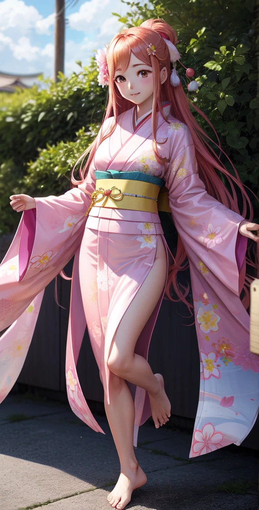 Wearing a pink kimono in the image of Orihime of Tanabata、Please draw the toes