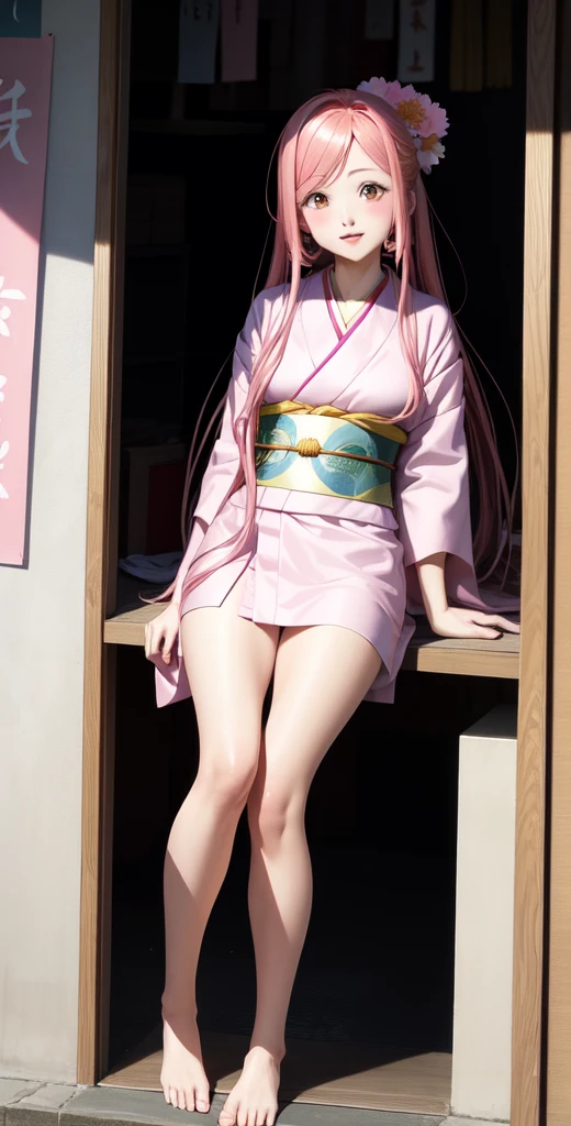Wearing a pink kimono in the image of Orihime of Tanabata、Please draw the toes