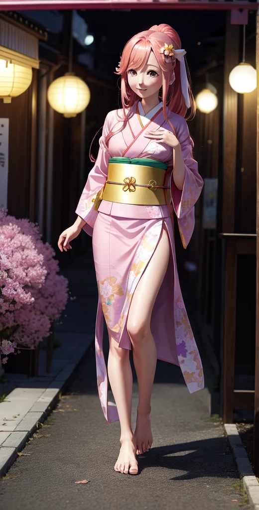 Wearing a pink kimono in the image of Orihime of Tanabata、Please draw the toes