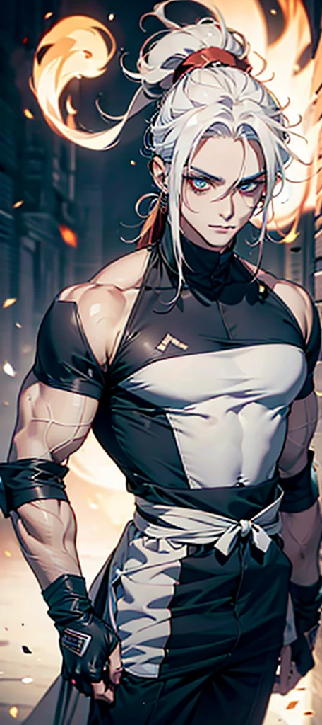 Man with long white hair and fiery eyes 🔥