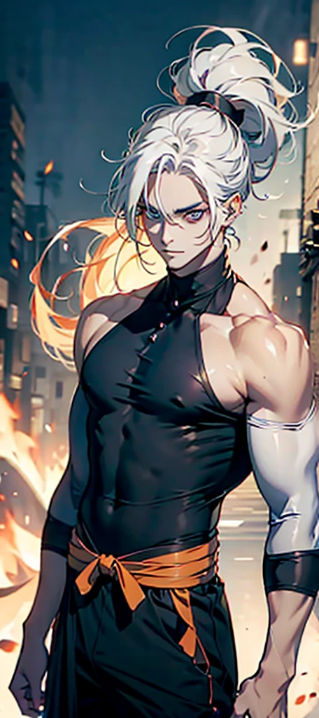 Man with long white hair and fiery eyes 🔥