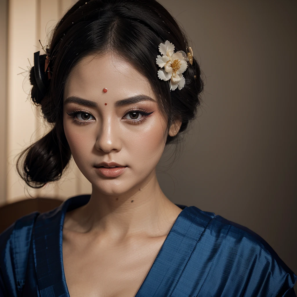 beautiful photorealistic geisha poising, geisha makeup, unfolded, sexy