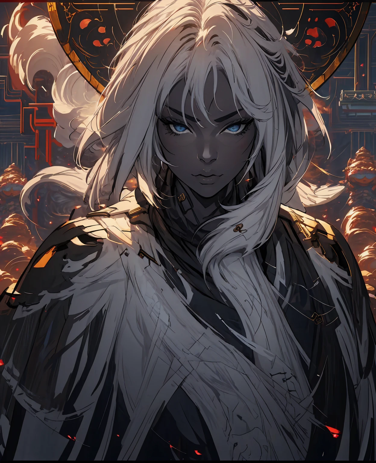 a close up of a woman with a white hair and a black scarf, a character portrait by Yang J, pixiv contest winner, fantasy art, white haired deity, beautiful character painting, artwork in the style of guweiz, the piercing stare of yuki onna, guweiz, with white long hair, with long white hair, flowing hair and long robes