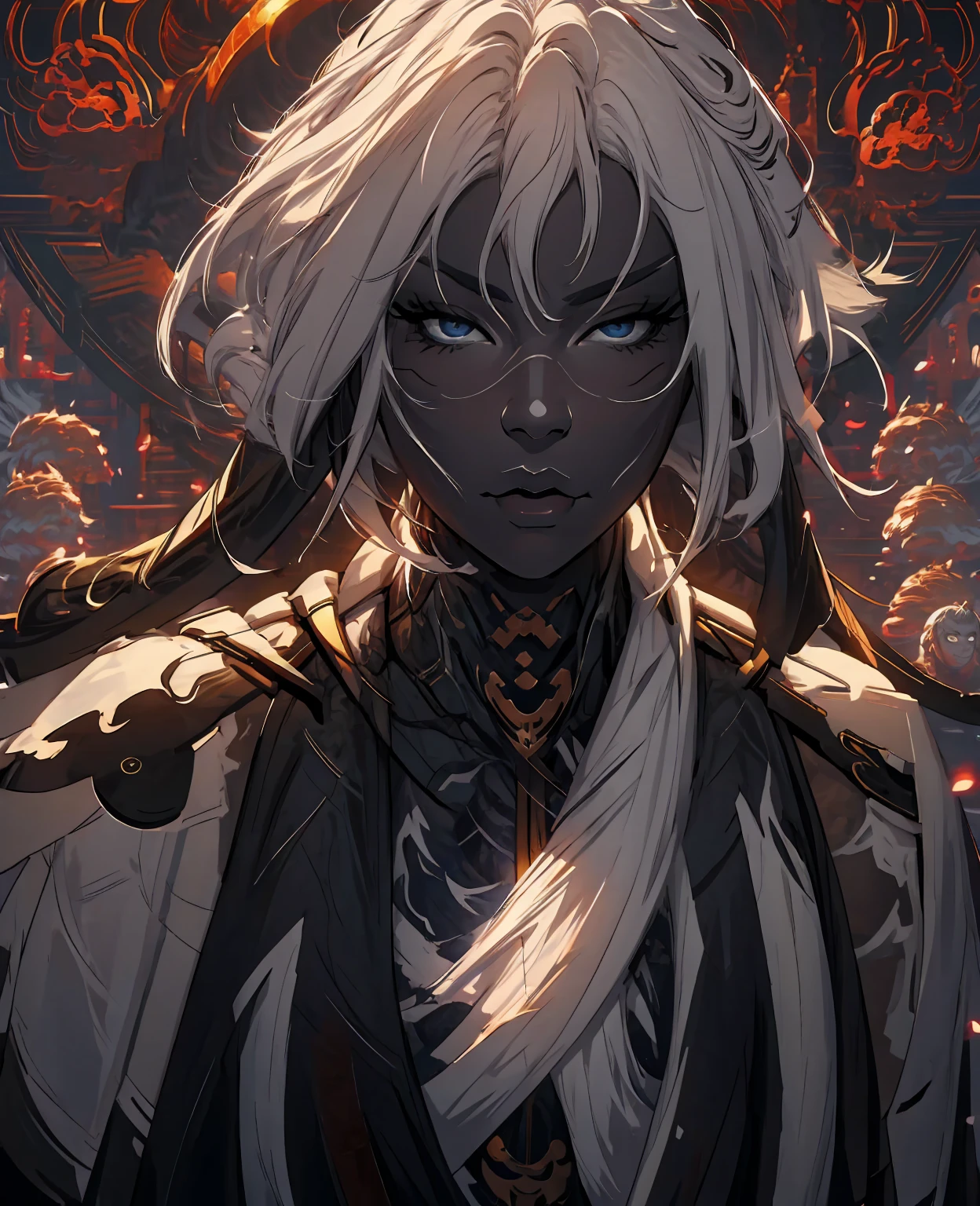 a close up of a woman with a white hair and a black scarf, a character portrait by Yang J, pixiv contest winner, fantasy art, white haired deity, beautiful character painting, artwork in the style of guweiz, the piercing stare of yuki onna, guweiz, with white long hair, with long white hair, flowing hair and long robes