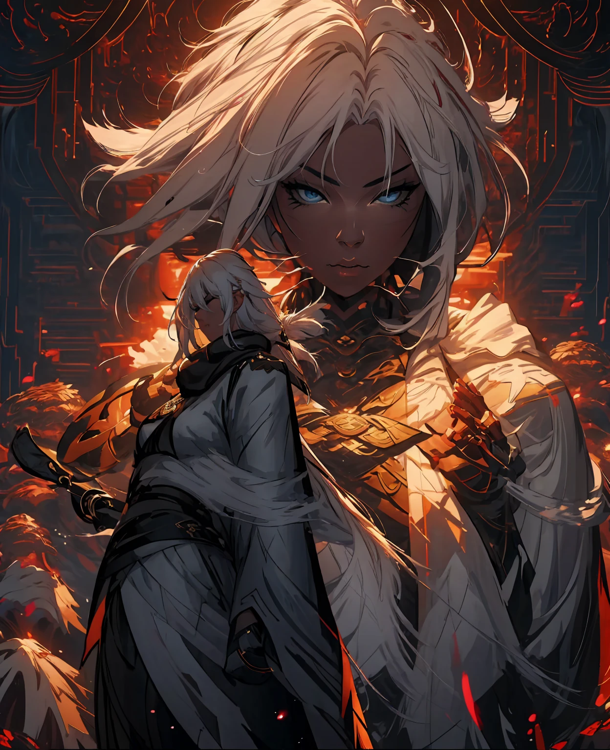 a close up of a woman with a white hair and a black scarf, a character portrait by Yang J, pixiv contest winner, fantasy art, white haired deity, beautiful character painting, artwork in the style of guweiz, the piercing stare of yuki onna, guweiz, with white long hair, with long white hair, flowing hair and long robes