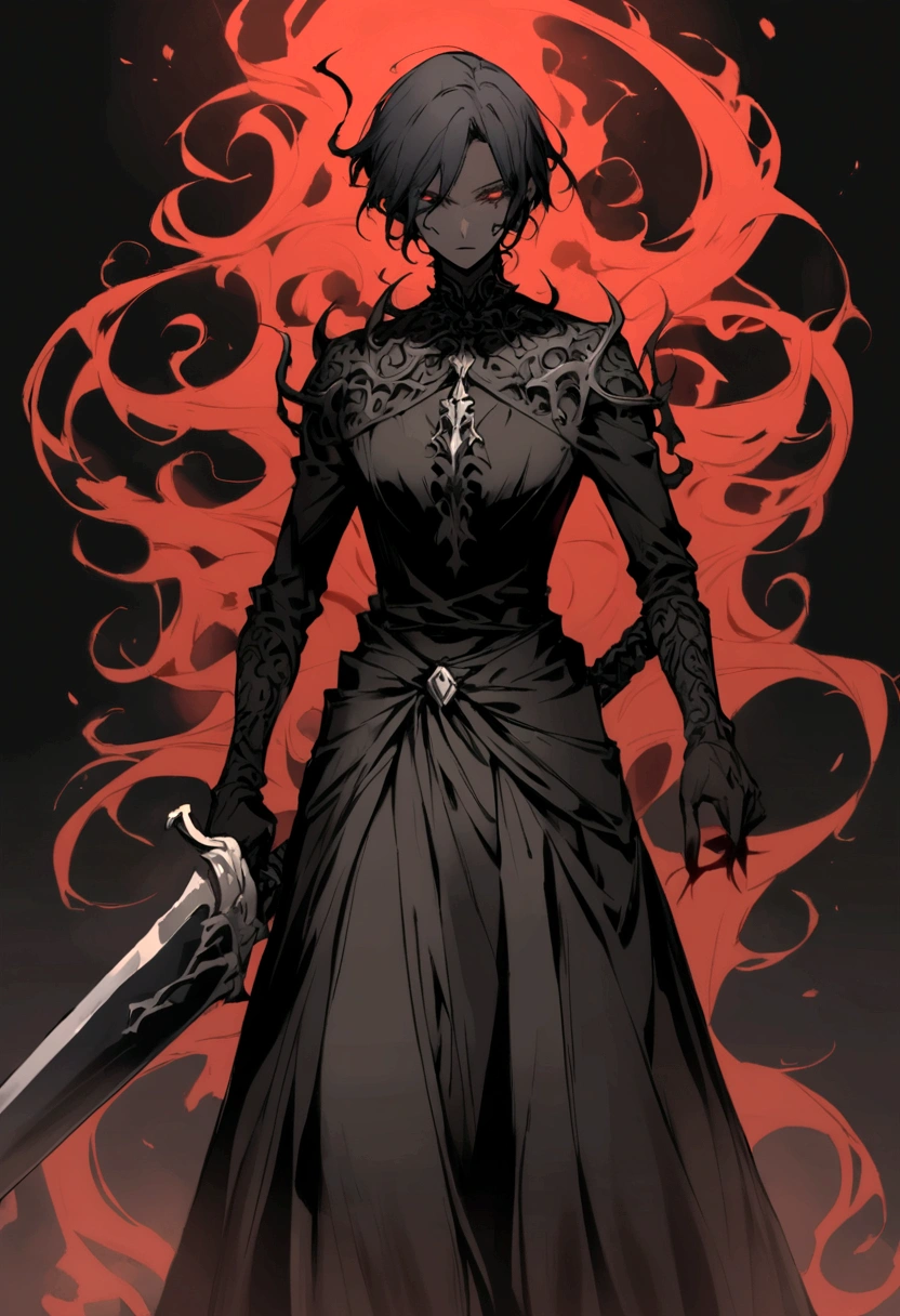 a human beserker with a large sword with an appearance reminiscent of the dark color tone MAN