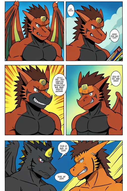 Comic book style with multiple story panels for the user to read along with, Jonathan the red dragon with wings and a black chest and has brown hair on his head
Comic book style with multiple story panels for the user to read along with, Naruto art style, Jonathan the red dragon with wings and a black chest and has brown hair on his head, Naruto art style