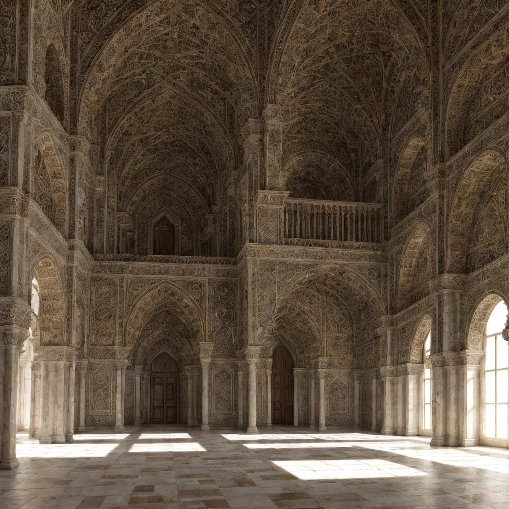 Andalusian castle interior Legendary architecture super detailed environment hyper realistic centerpiece
