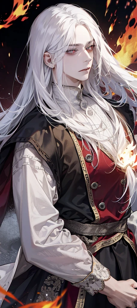 Man with long white hair and fiery eyes 🔥