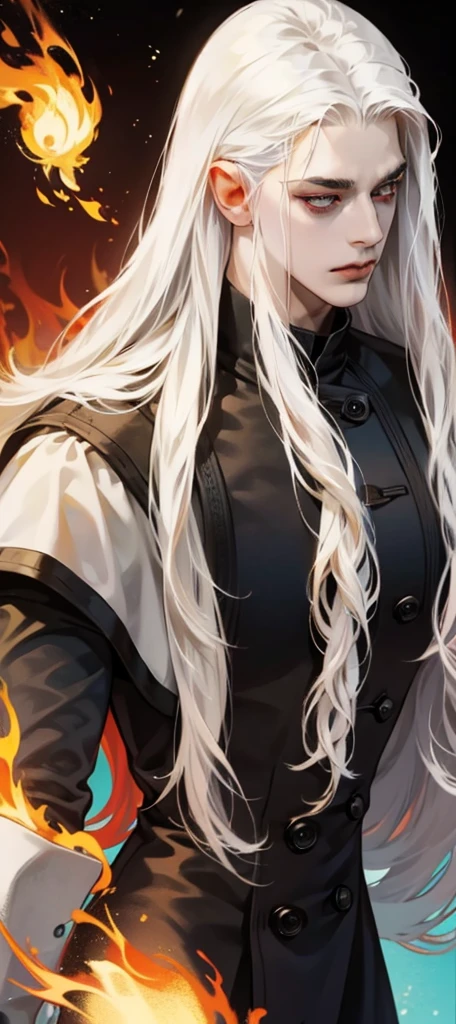 Man with long white hair and fiery eyes 🔥