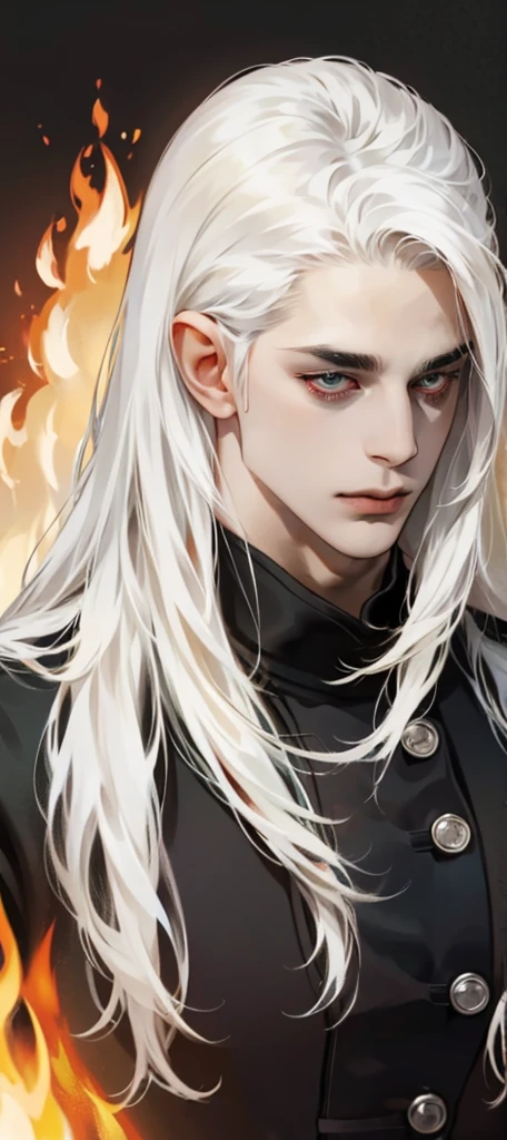 Man with long white hair and fiery eyes 🔥