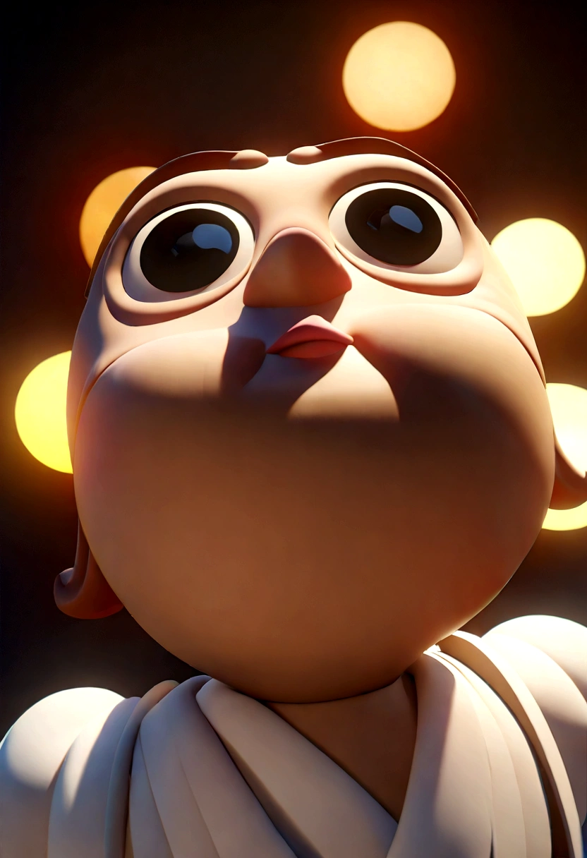 Cartoon character of a woman with blond curly hair praying at night and a man with white long dress and long dark brown hair taking care of her, animation character, Stylized character, animation style rendering, 3D stylized, Arnold Maya render, 3 stylized d render, toon render keyshot, 3D Character, 3D Character, stylized 3d render, 3 d character render, cartoon character, Close up character, Character pose, (Pixar Style) (master part:1.2) (Bokeh) (best quality) (detailed skin) (detailed texture) (8k) (clay) (Cinematic lighting) (sharp focus