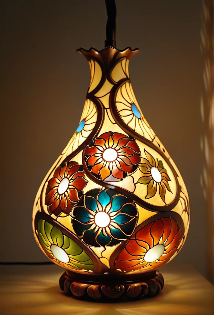 Gourd lamp. A lamp in the shape of a gourd. Delicate design. Beautiful luster. Shapes of the moon, sun, and are carved out. When lit, beautiful patterns emerge. Relaxing. Three-dimensional, colorful、Delicate and beautiful curves,


