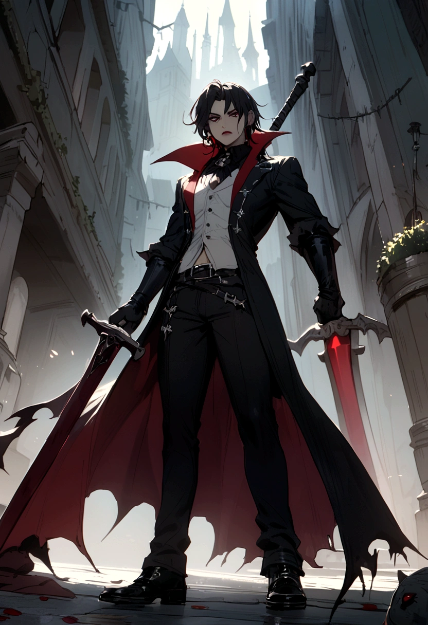 An RPG character whose race is a vampire and his class is a beserker with a large, heavy sword