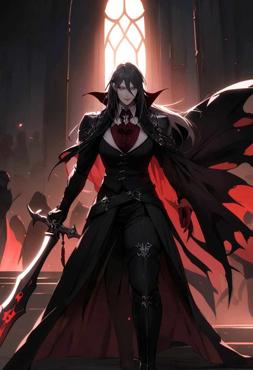 An RPG character whose race is a vampire and his class is a beserker with a large, heavy sword
