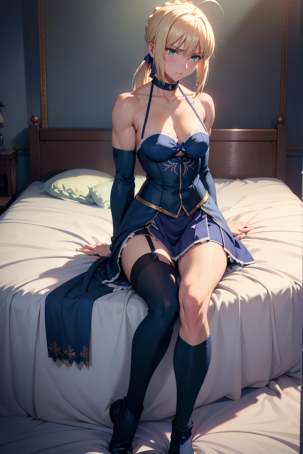 NSFW Highest quality, (Artoria Pendragon), alone (Blue Layered Skirt Armor Foot armor) short hair,ponytail Parody, Blue choker, hair 弓, Blue Ribbon, Highest quality, Very detailed atmosphere Muscular Look at the front, Spread your legs Super fatty muscle Knee-high armor boots Angle from below Side tie panties inner thigh Wet股間 Wet blush Embarrassed face Arching my back in joy masterpiece, Highest quality, One girl, (Browsing Caution:1.0), Spread your legs, Sheet, Lift your legs, nude, (pussyfocus:1.0) Sweat, Shiny skin, Heavy breathing, ( Sex, sexual intercourse, put in, Heterosexual, Motion Lines, Motion Blur, Talking Spirit:1.1), (Lie in, Lie in on your back, bed,Subjective:1.1)