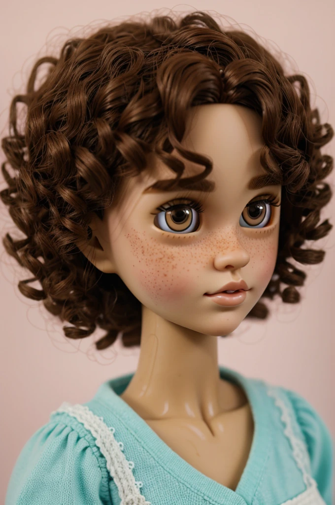 Blythe doll with brown eyes freckles, short curly hair