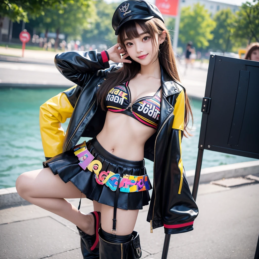 best quality,In 4K,beautiful girl,middle School girls,double eyelid,Swimwear,bikini,Ocean,Wearing a cap cap,gravure idol,Model,smile,highest quality,big breasts,hyper real stick、She has her bangs down,beautiful girl,Maid clotheasterpiece,perfect face,perfect breasts,long hair,Outstanding style,stimulating,Cute outfits,Horny girl,double eyelid,Naughty Girls,Erotic and cute,mini skirt,ribbon on uniform,colorful hair color,yellow eyes,leather jacket,horny girl,Knee-high boots,
Colorful,multicoloured,future fashion,smile,,zipper bra,Multicolored clothing