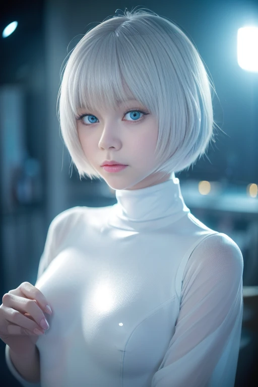 (((Ayanami Rei))),One girl,alone,(masterpiece,Highest quality, Official Art, beautifully、aesthetic:1.2),(Ultra-high resolution, (4K),Beach,Good lighting, (Photon Mapping, Radio City, Physically Based Rendering,Auto White Balance), sense of technology,wonderful,Sharp focus,Rich background, (((Skin with attention to detail,)))Dynamic Lighting,Intricate and elaborate costumes,cute,Watery eye,((short hair,))Expressionless, skin,  turtleneck, Bodysuits, Mecha,(masterpiece sidelighting),(beautiful girl,Shiny),(Sky blue hair,Pink Eyes,）[[Delicate fingers and hands:0.55]::0.85],(Finger details),(Fish-eye lens shot),Incredibly absurd. Micro Shot,Focus on the face