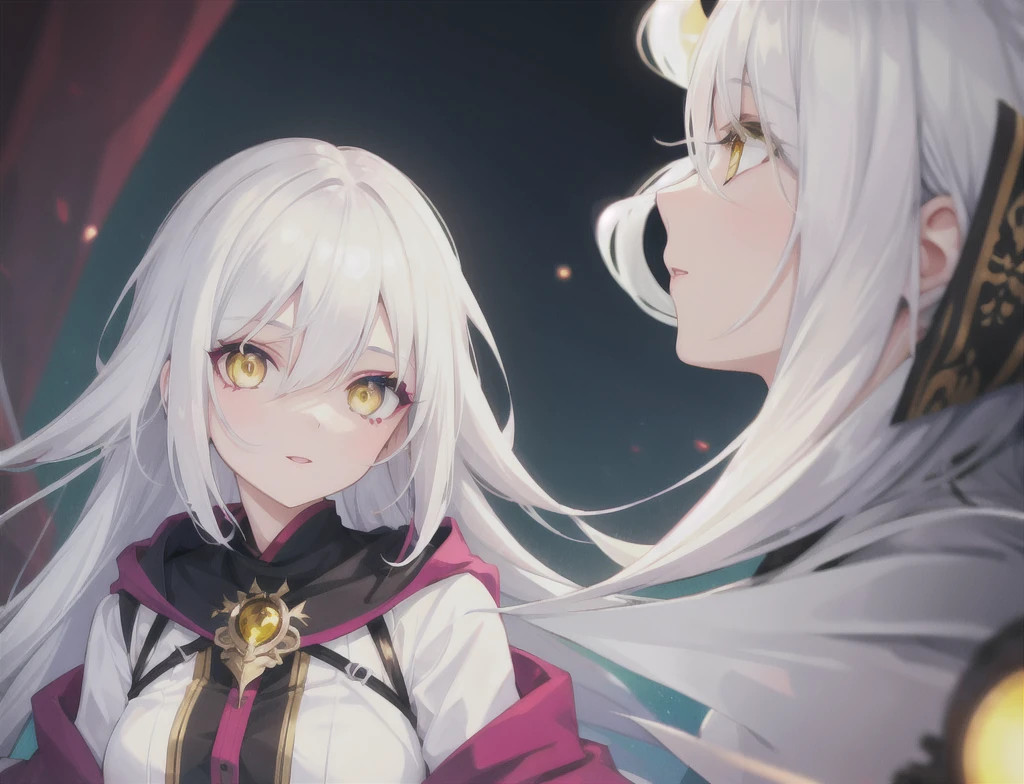 Create a girl with white hair and yellow eyes