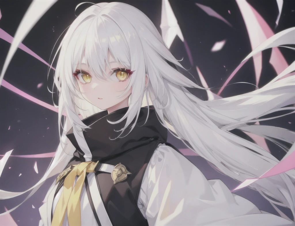 Create a girl with white hair and yellow eyes 