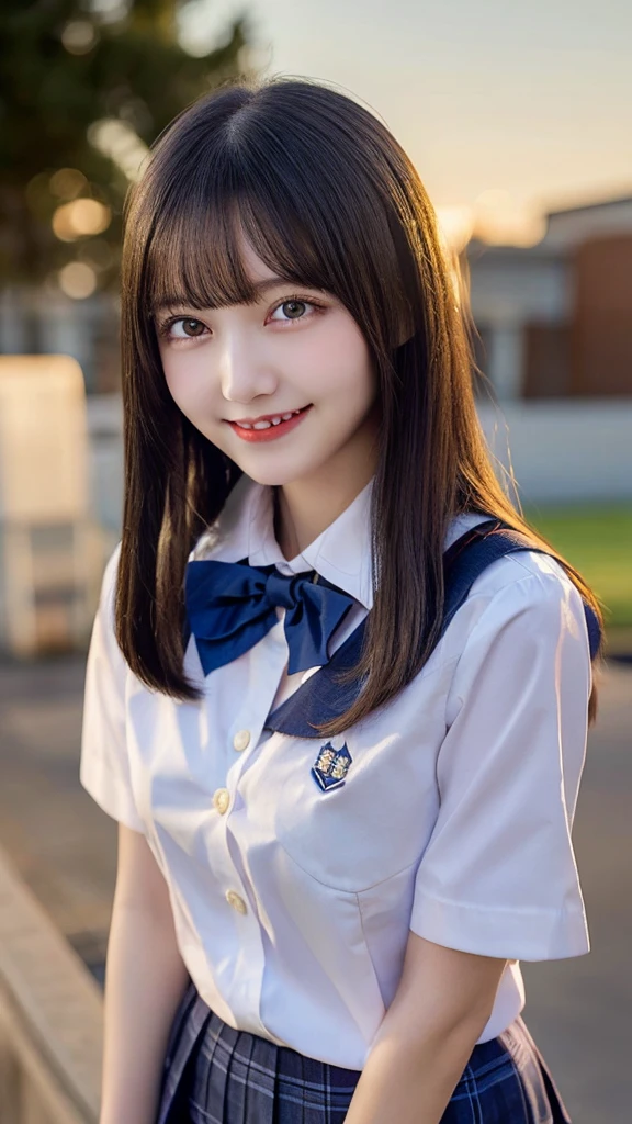 moon light,(midnight1.3), black shiny hair,bangs,pixie hair, opal eyes, big chest, cleavage,slender waist,(school uniform:1.3), solo, 1girl,smile,
(masterpiece, best quality,ultra-detailed)