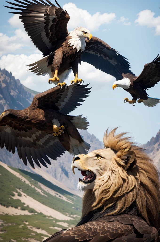 Make an eagle attack a lion