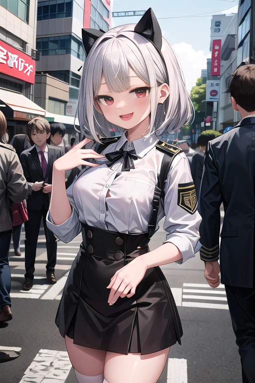 Very detailed, Absurd, Ultra-high resolution, Super detailed, Highest quality,
One girl, alone, Nice hands, perfect hand break
(Wearing uniform),
Smile, smile, Open your mouth,
OjouSamaPose, Cowboy Shot, View your viewers,
Break Slender, cute, Perfectly symmetrical face, 超cute girl, 超cute face, Very detailed目, Super detailedな髪, 超cute, Super beautiful,
Break in Harajuku, Shibuya Ward, Tokyo, street, crowd, Cityscape,
Medium Breast Break
(White medium hair, Dark red eyes)