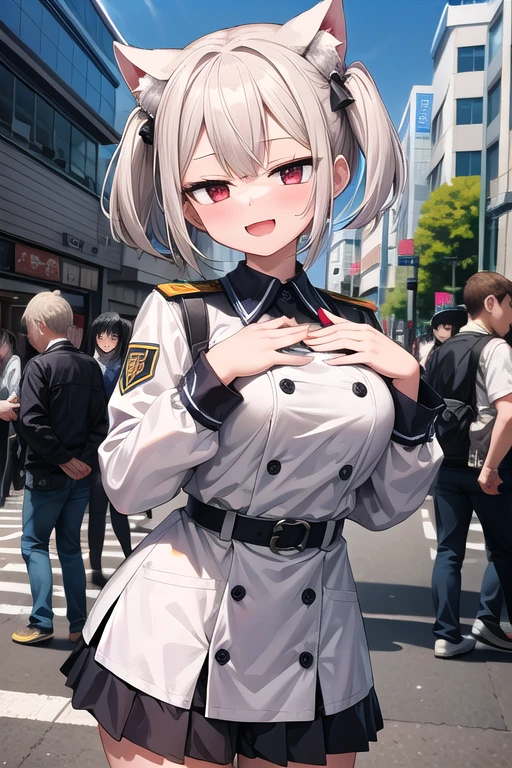 Very detailed, Absurd, Ultra-high resolution, Super detailed, Highest quality,
One girl, alone, Nice hands, perfect hand break
(Wearing uniform),
Smile, smile, Open your mouth,
OjouSamaPose, Cowboy Shot, View your viewers,
Break Slender, cute, Perfectly symmetrical face, 超cute girl, 超cute face, Very detailed目, Super detailedな髪, 超cute, Super beautiful,
Break in Harajuku, Shibuya Ward, Tokyo, street, crowd, Cityscape,
Medium Breast Break
(White medium hair, Dark red eyes)