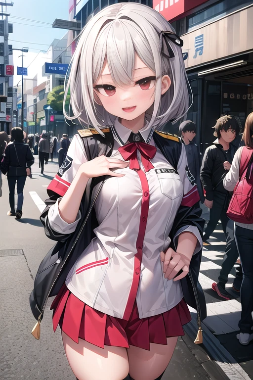Very detailed, Absurd, Ultra-high resolution, Super detailed, Highest quality,
One girl, alone, Nice hands, perfect hand break
(Wearing uniform),
Smile, smile, Open your mouth,
OjouSamaPose, Cowboy Shot, View your viewers,
Break Slender, cute, Perfectly symmetrical face, 超cute girl, 超cute face, Very detailed目, Super detailedな髪, 超cute, Super beautiful,
Break in Harajuku, Shibuya Ward, Tokyo, street, crowd, Cityscape,
Medium Breast Break
(White medium hair, Dark red eyes)