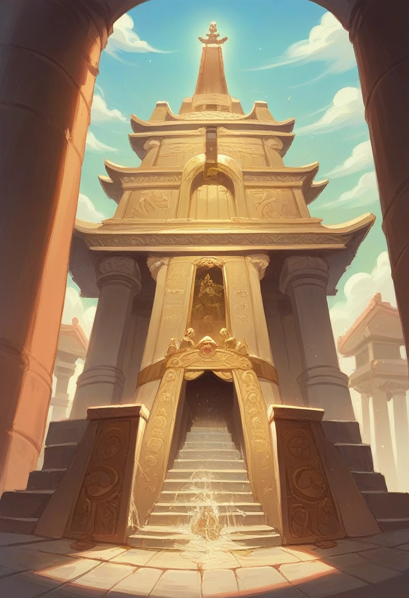 Generate an image of the Beautiful Gate from the Bible. The gate is ornate with gold, silver, and precious stones. A man lame from birth is sitting on the ground, with Peter and John standing nearby. The background shows the ancient Temple in Jerusalem. The image should be colorful and inspiring, with a sense of hope and healing