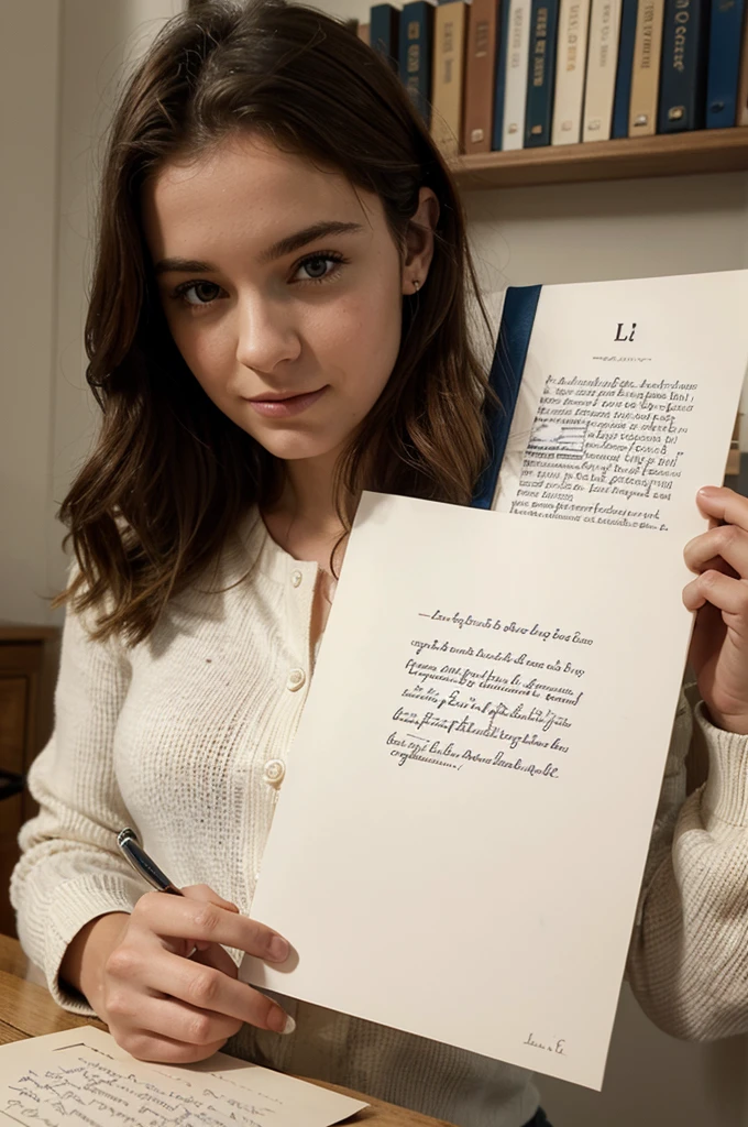 Gros plan de la lettre avec l'écriture d'Emma, Léo commençant à lire à voix haute , style dessin