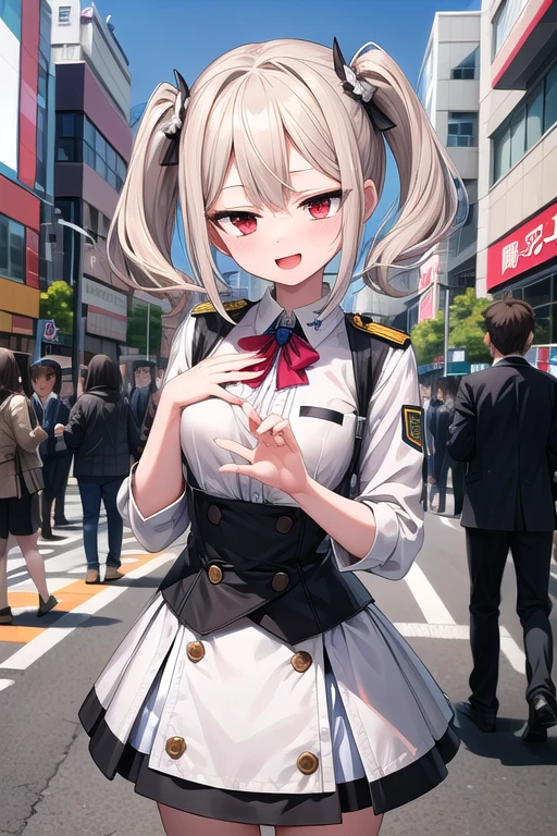 Very detailed, Absurd, Ultra-high resolution, Super detailed, Highest quality,
One girl, alone, Nice hands, perfect hand break
(Wearing uniform),
Smile, smile, Open your mouth,
OjouSamaPose, Cowboy Shot, View your viewers,
Break Slender, cute, Perfectly symmetrical face, 超cute girl, 超cute face, Very detailed目, Super detailedな髪, 超cute, Super beautiful,
Break in Harajuku, Shibuya Ward, Tokyo, street, crowd, Cityscape,
Medium Breast Break
(White medium hair, Dark red eyes)