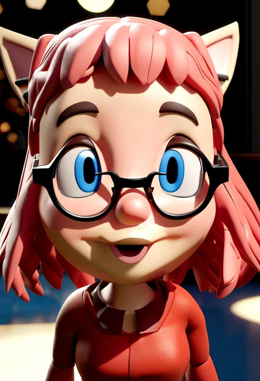 Cartoon character of a woman in glasses and red shirt, animation character, stylized character, animation style rendering, 3d stylized, Arnold Maya rendering, Stylized 3D rendering, toon render screenshot, 3d character, 3d character, Stylized 3D rendering, 3D character rendering, cartoon character, Personagem de close up, character posing, (Pixar-style) (master part:1.2) (bokeh) (best qualityer) (skin detailed) (detailed texture) (8K) (Argilla) (cinematic lighting) (sharp focus