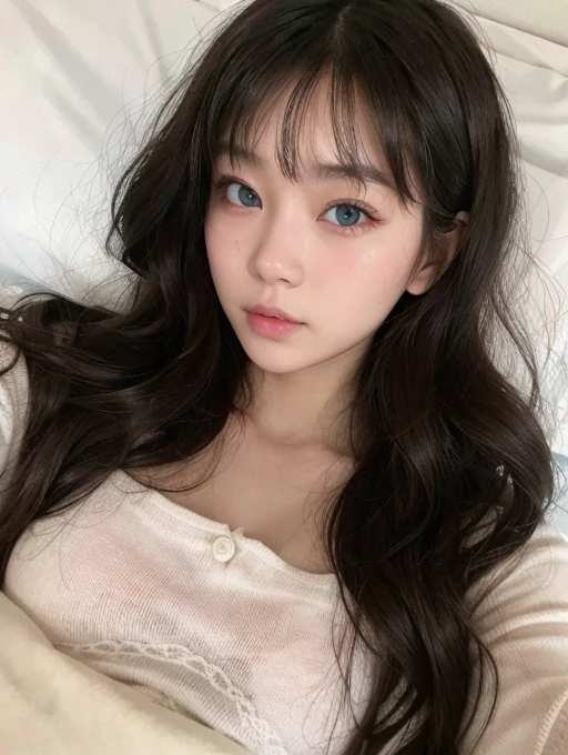 asian, light blue eyes, 1girl, cute asian girl, blonde hair