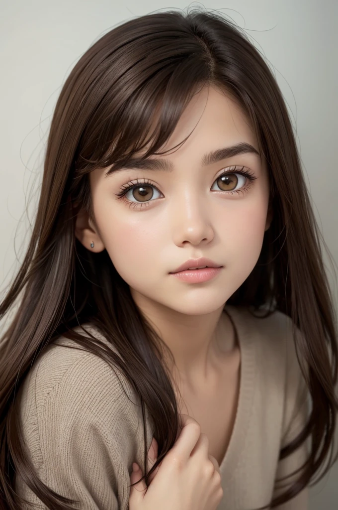A cartoon character with dark brown hair and brown eyes