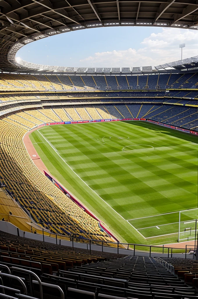 A stadium with players dressed in yellow