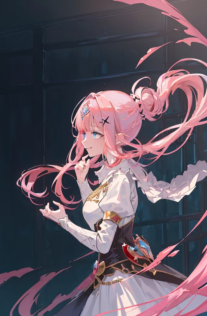 [(conversation room Background:1.4)::5],Original,(Illustration:1.1),(Best Quality),(masutepiece:1.1),(the Extremely Detailed CG Unity 8K Wallpapers:1.1), (Colorful:0.9),(mid-shot:0.95),(very detailed beautiful upper body),Dynamic Angle,(Solo:1.2), (girl),(((Adult))), (Detailed beautiful eyes:1.15), (Beautiful face:1.15), (glowing sky blue eyes:1.25////),(jewely eyes),(pink medium hair),(Blunt bangs),(half updo),(Red Star Hairpin),(+perfect hand+:1.21),(Draw an illustration of a fantasy girl),(Religious),(Wearing fantasy knight clothes),(white knight),(Contempt and contempt),Furious,(Beautiful Slender Girl),((Adult)),((furious laugh)),((evil smile)),((upper body)),((windows in her behind)),in the conversation room,