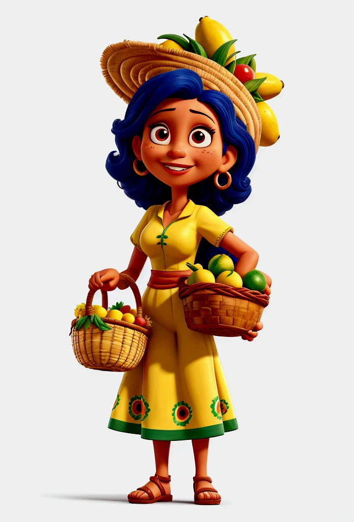 Cartoon character of a Brazilian woman, Holding a basket of fruit, com avental