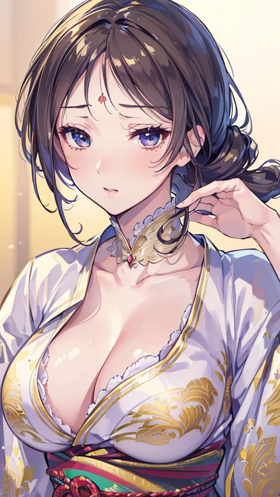 (masterpiece:1.4), (8K, Realistic, original photo, best quality: 1.4), Japanese, (1 girl), pretty face, (Realistic face:1.4), (High detail hair:1.3), beautiful hairstyle, realistic eyes, Beautiful and delicate eyes, (Realistic skin:1.3), beautiful skin, attractive, Ultra-high resolution, surreal, Very detailed, golden ratio, (Detailed face:1.4), (Realistic large breasts), (none:1.4), Lively_nipple,lipstick