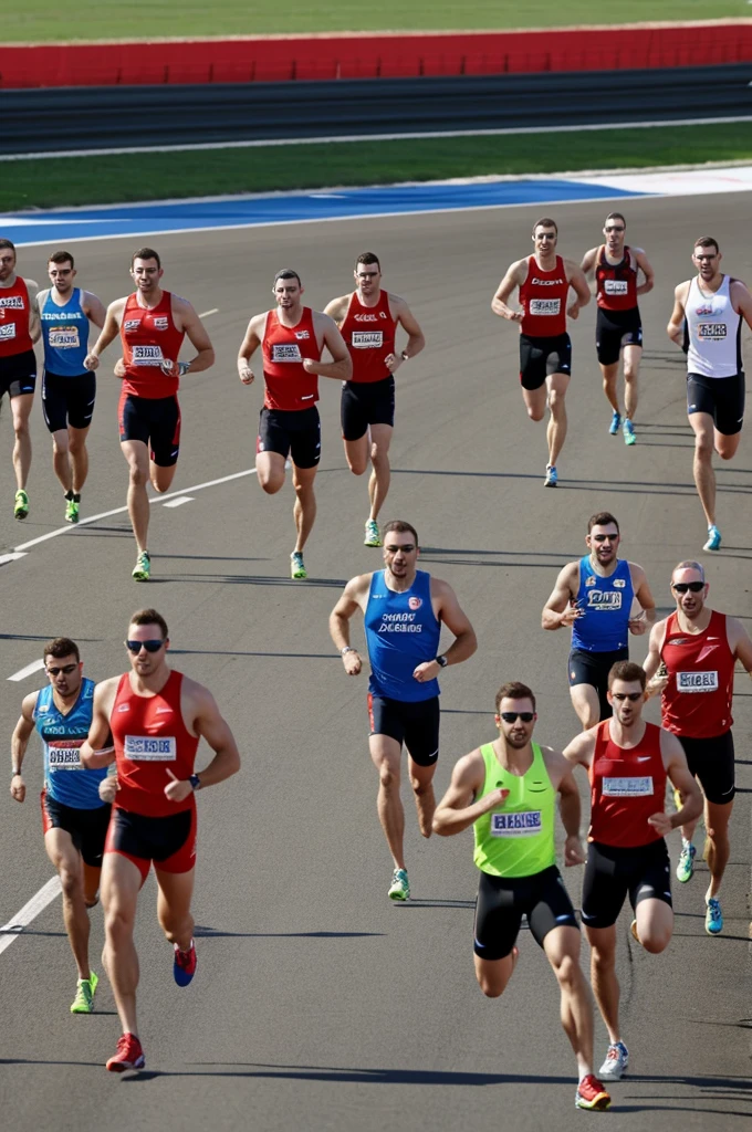 A group of people competing in a race, each representing a European power (